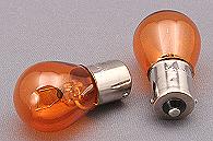 BA15s panel bulb. 12 volt 21 watt. Level pins. Amber