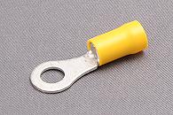 Yellow pre insulated ring terminal with 6.4mm hole.